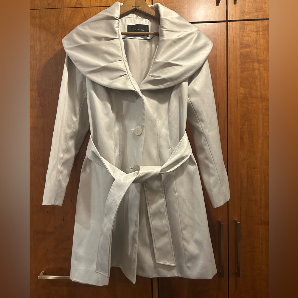 Tahari Silver Trench Coat with Belt